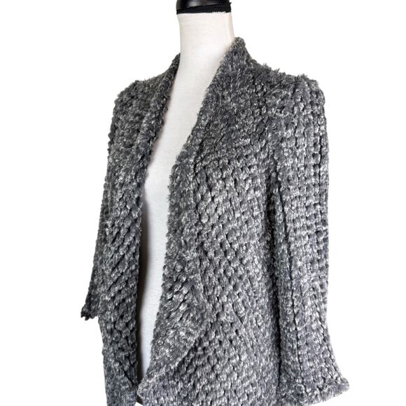Dolce Cabo Gray Soft Faux Fur 3/4 Sleeves Open Cardigan Layering Coatigan - Picture 10 of 16
